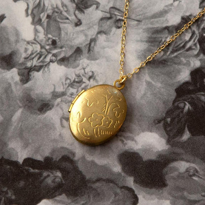 Vintage Oval Locket Necklace - Floral