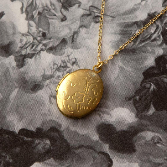 Vintage Oval Locket Necklace - Floral