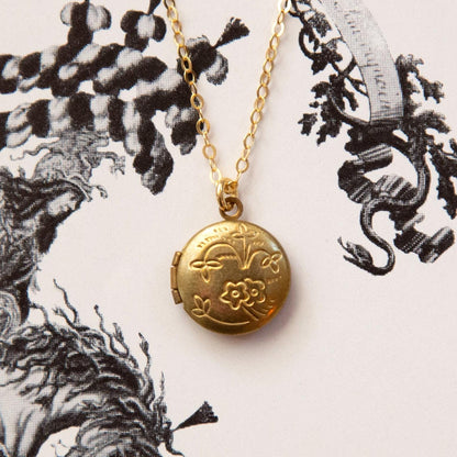 Vintage Mini Round Floral Locket Necklace