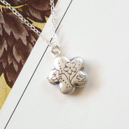Vintage Silver Flower Locket Necklace