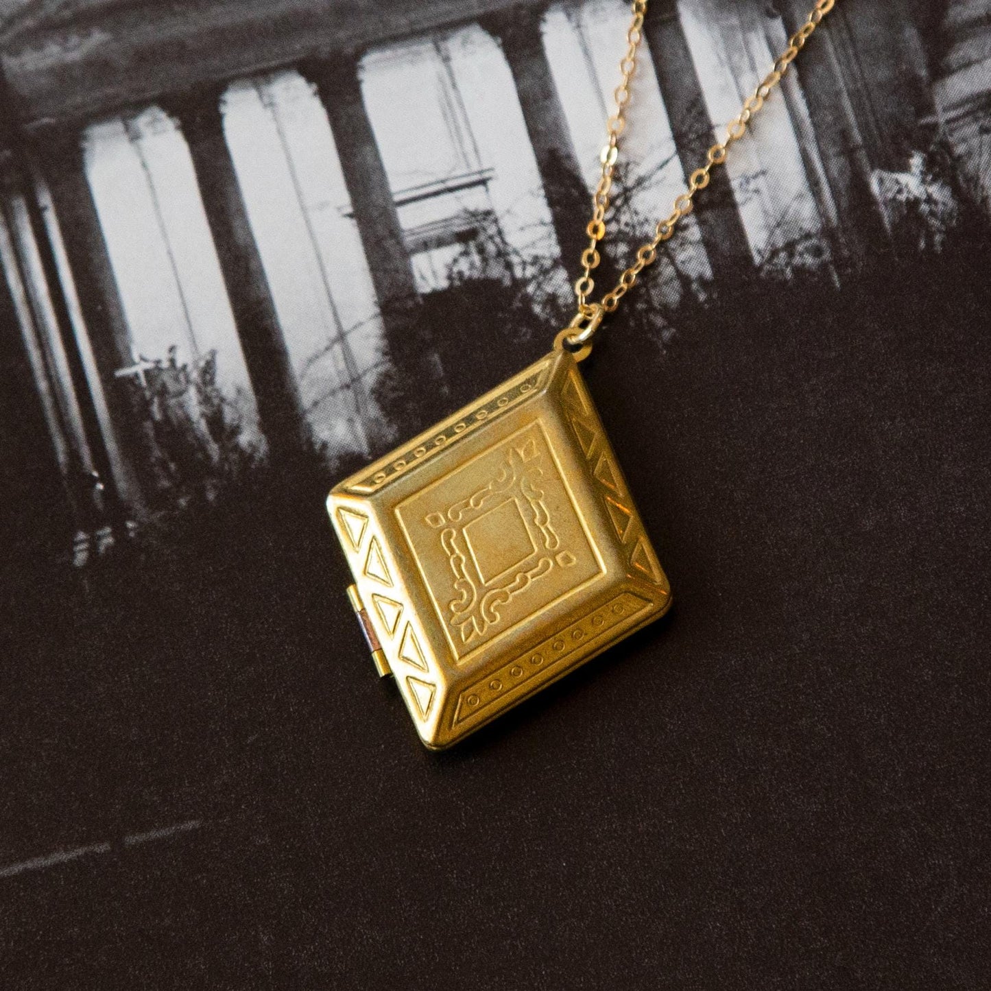 Vintage Brass Diamond Locket Necklace